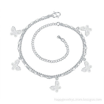 Jenia Latest Trend Charm Link Silver Plating Foot Jewelry Double Chain Anklet